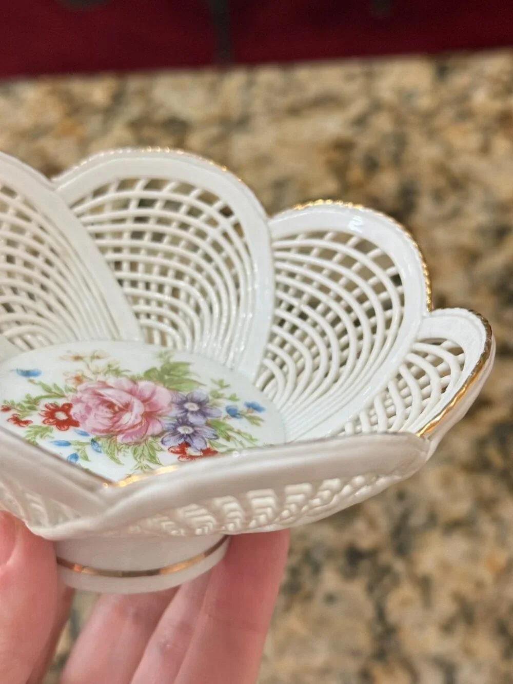 Vintage Schumann Arzberg Germany Lace Filigree Floral Bowl
